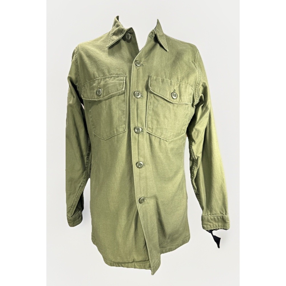Vintage Vietnam Era Mens Military Long Sleeve Cotton Sateen Utility Shirt Size S